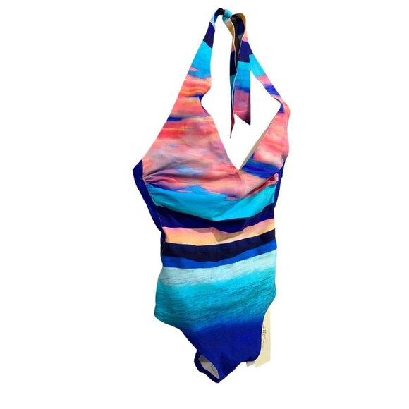 Size 6 Gottex Women's Halter Style New Sunrise Swimsuit Blue Pink - Picture 2 of 8